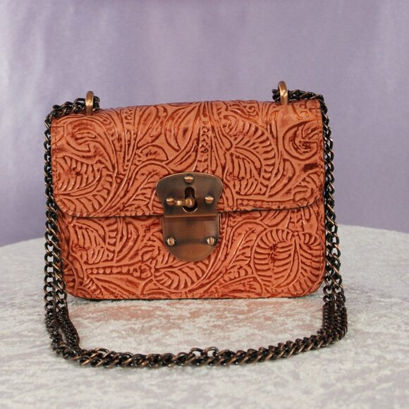 Patricia Nash Embossed Leather Crossbody Bag with Chain Strap – Burnished Floral - Picture 1 of 9